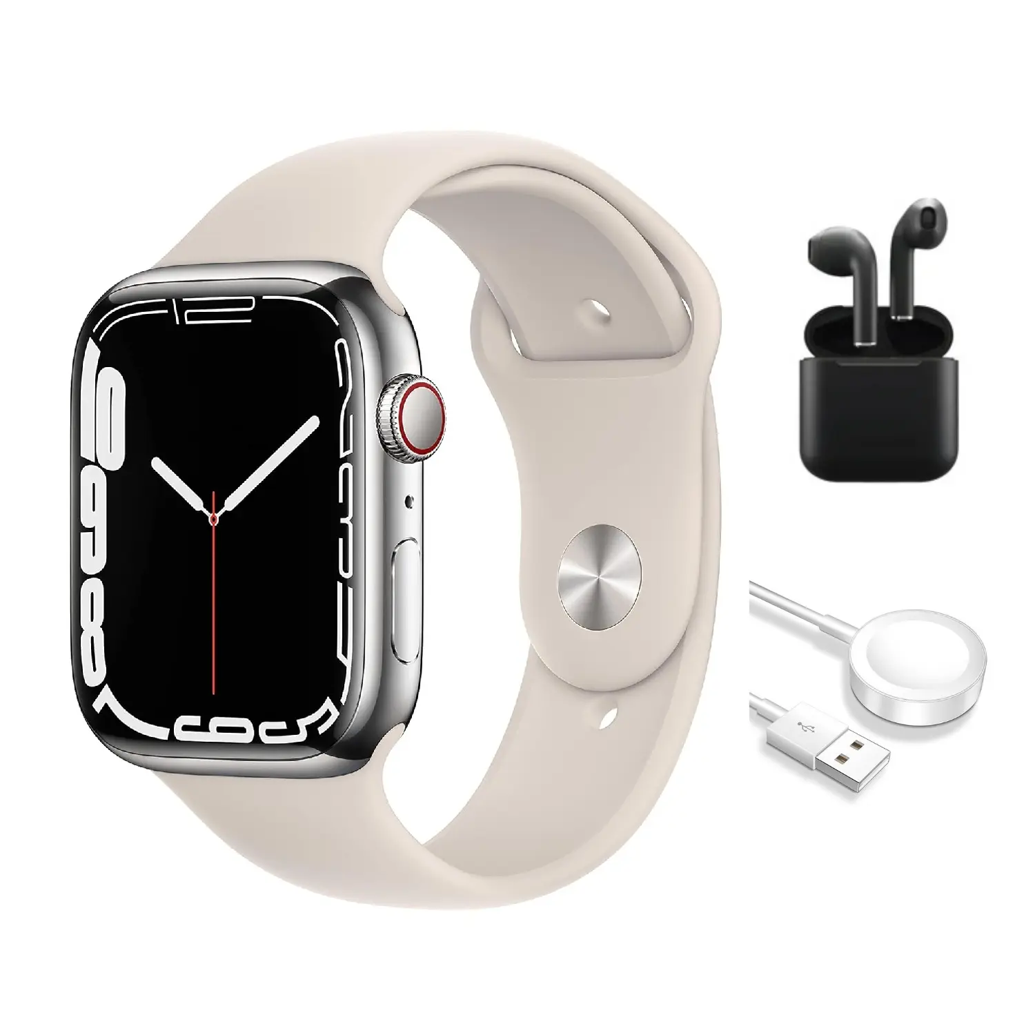 Refurbished Apple Watch Series 7 Stainless (GPS + Cellular) Good Condition with Wireless Earbuds & 1 Year Warranty