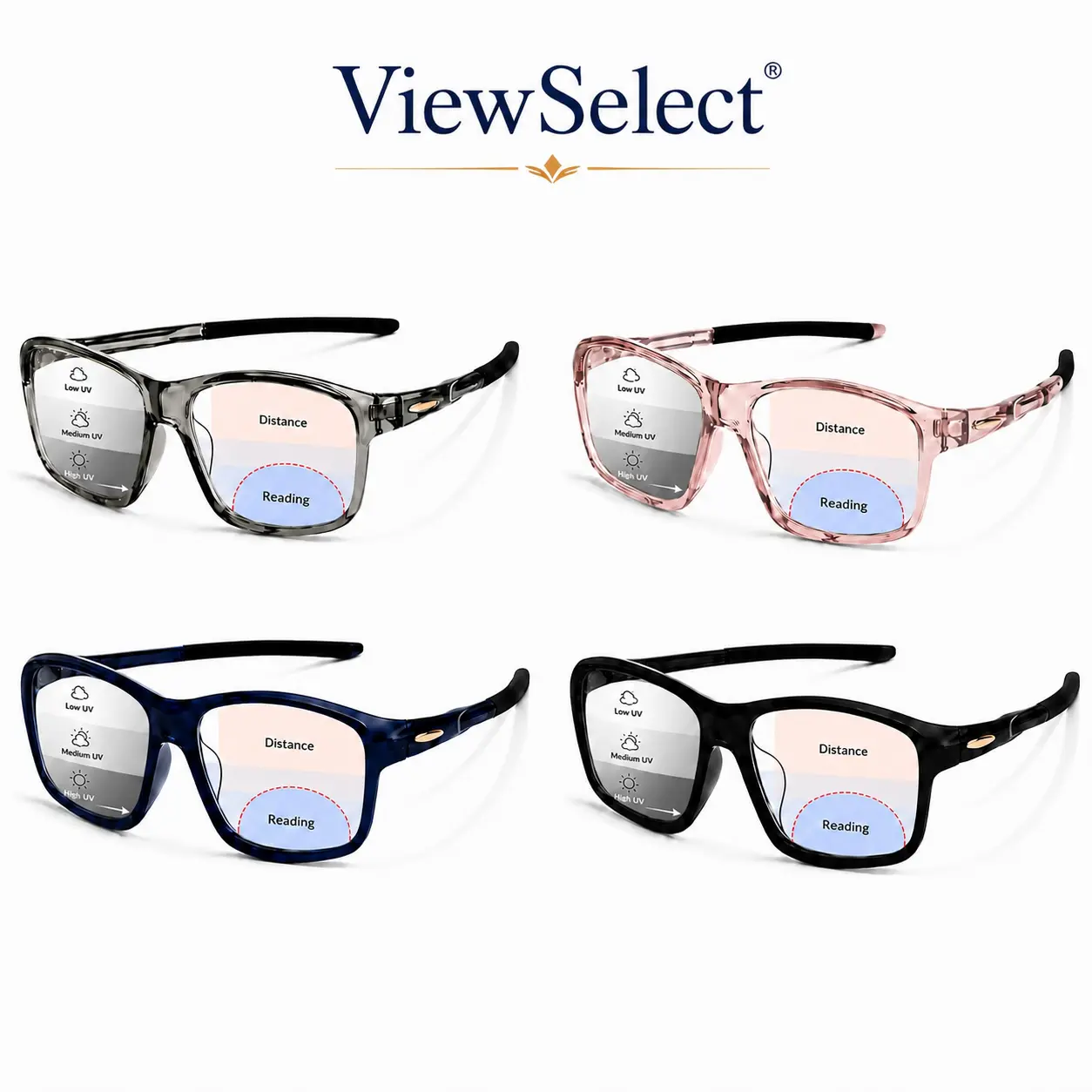 ViewSelect Bifocal Photochromic Non-Prescription Reading Glasses for Men & Women - Light-Adaptive, Lightweight Eyewear with Clear Upper Viewing Area, Lower Reading Zone