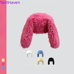 2026 Hat Women Autumn Winter Long Hair Rabbit Ear Plush Hat Sweet and Cute Warm Hat Outdoor Leisure Cold proof Baotou Hat