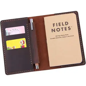 Leather Notebook Cover for Field Notes,  Journal Cover for Moleskine Cahier Journal, Leather Cover with Pen Holder fits 3.5" x 5.5" Pocket Notebook - Coffee