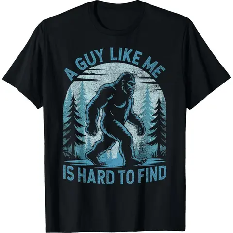 Men's Fitted Cotton Round Neck Graphic Tee - Forest Mythical Creature Print, "A Guy Like Me is Hard to Find" Funny Korean Chic Preppy Party Top, Wear Your Identity All-Day Comfort