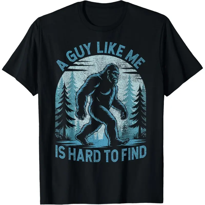 Men's Fitted Cotton Round Neck Graphic Tee - Forest Mythical Creature Print, "A Guy Like Me is Hard to Find" Funny Korean Chic Preppy Party Top, Wear Your Identity All-Day Comfort