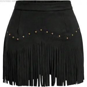 Women's Suede Fringe Sexy Cowgirl Skirts Country Concert Outfit Western High Waisted SkirtXXUNIVERSE GOODS10