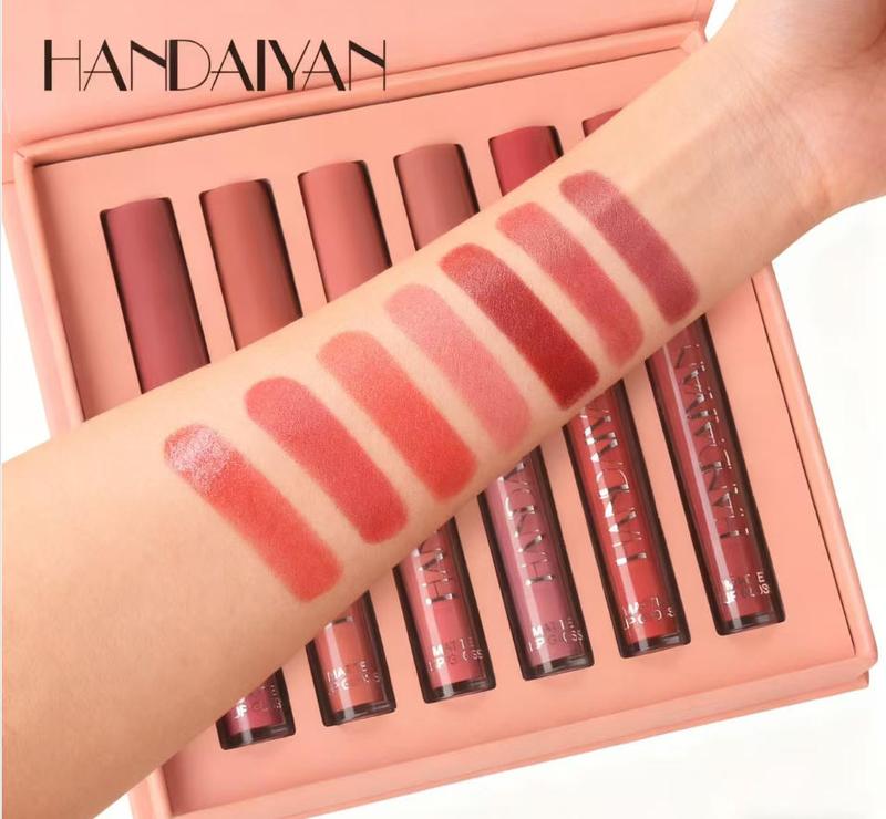 Handaiyan 6Pcs Matte Liquid Lipstick Set SatinTexture Plumping LongLasting Waterproof NonSticky Cup Lip Gloss for All Occasions Party Girls Women Makeup Accessories