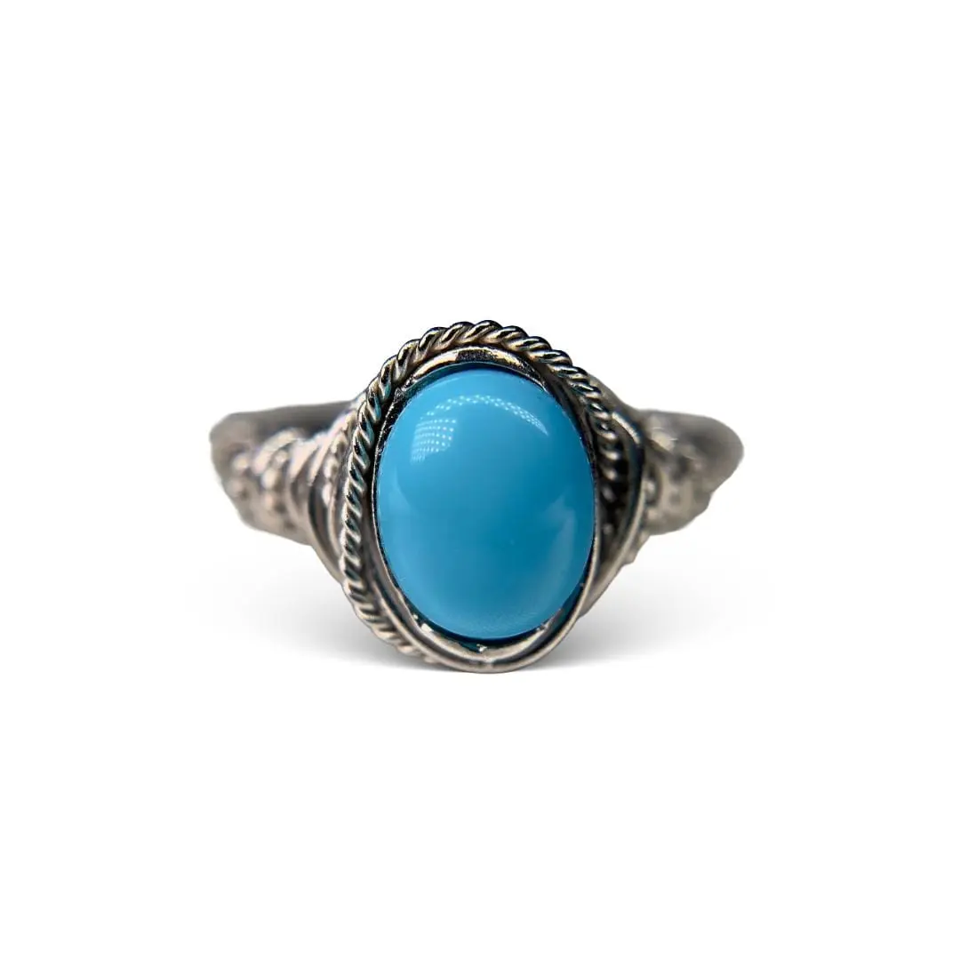 Size 7 Sterling Silver Sleeping Beauty Turquoise Ring – Oval Cabochon  – December Birthstone – 11th Anniversary Gift – 925 Stamped