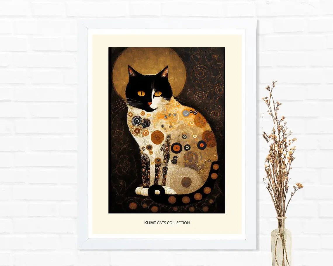 Gustav Klimt Cat Wall Art Print Poster. Vintage Art Decor Poster, Unframed Poster
