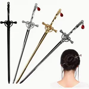 4Pcs Ancient Style Sword Hair Chopsticks Chinese Style Hair Sticks for Bun Hair Long Hair Classic Vintage Flower Hair Sticks Women Girl Gifts