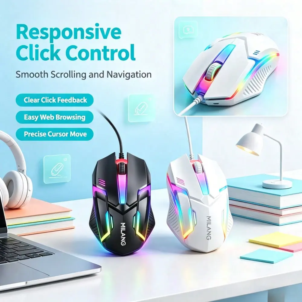1pc Ergonomic Wired Gaming Mouse - USB Plug-and-Play Optoelectronic Mouse with Colorful LED Illumination, Suitable for Laptops, Desktops, Indoor Recreation Office & Gaming Use