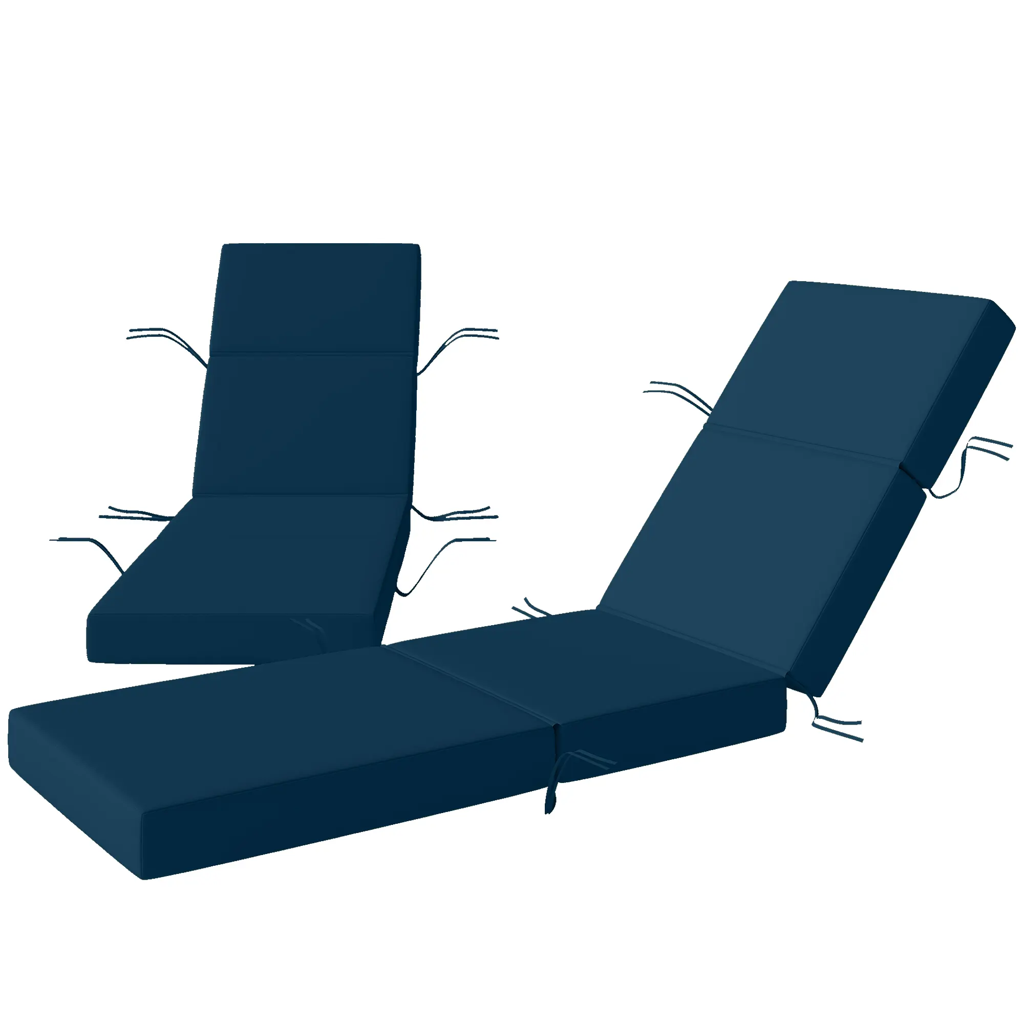 Set of 2 Navy Blue Chaise Lounge Cushions 72x21x4 Inch Thick with Ties High Density Foam UV50+ Water Resistant Reversible for Patio Pool Beach Garden Lounger
