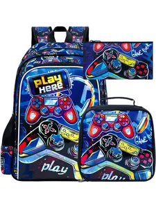 3PCS Gamer Backpack for Boys, 16 Inch Kids Preschool Bookbags, Cool Kindergarten School Backpacks and Lunch Box