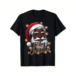 African American Santa Christmas Pajama Black X-Mas T-Shirt  Round Neck T-shirt Halloween Thanksgiving Christmas Gift for Men Women Family Friends, Valentines Day Gifts for Boyfriend Girlfriend, S-XXXL Breathable Fabric Menswear Top