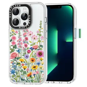 GuardCrew iPhone 13 Pro Case Wildflowers Design for iPhone 13 Pro [Crashproof 11FT Military-Grade Drop Protection] Silicone Shockproof TPU Bumper Clear Slim Phone Case