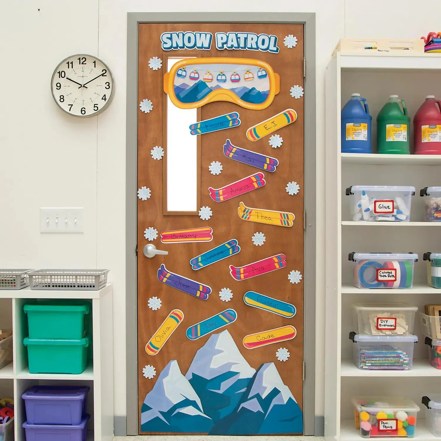 Snow Patrol Classroom Door Decoration Cutouts - 67 Pieces, 7 Printed Sheets, 35 Blank Cutouts, 16" x 24 1/2" School Educational Supply
