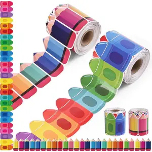 to School Bulletin Board Decorations - 2 Rolls 52ft Crayon and Pencil Border Trim, Self-Adhesive Classroom Decor for Wall, Chalkboard, Door, and Window