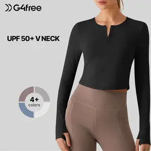 G4Free Lightbreeze Women UPF 50+ Sun Shirts Thumbholes Long Sleeve Crop Workout Tops V Neck T-Shirts Casual