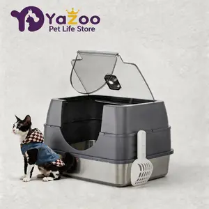 Galaxy Stainless Steel Cat Litter Box with Flip-Top Lid for Easy Cleaning and Maintenance