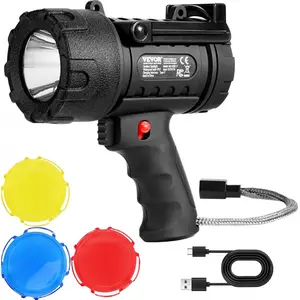 Rechargeable Spotlight Flashlight, 200,000 Lumens, IP67 Waterproof Handheld LED Spot Light, Super Bright Portable Searchlight with 4 Modes Detachable Lens USB Port, for Hunting Boating Camping