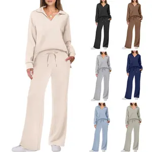 Autumn/Winter New Arrival Women's Casual Solid Color Long Sleeve Top & Drawstring Trousers Set in Apricot Basic Fitted Minimalist Style Chic Clothes 2 piece set 2 piece sets women loungesetwomen