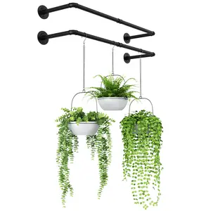 Bamworld 36.2" Hanging Planters 2PCS for Indoor Plants Hanging Plant Holder Plant Hanger Indoor Ceiling Window Plant Shelves Wall Mount Black Metal Rod(Pot&Plant Not Included)