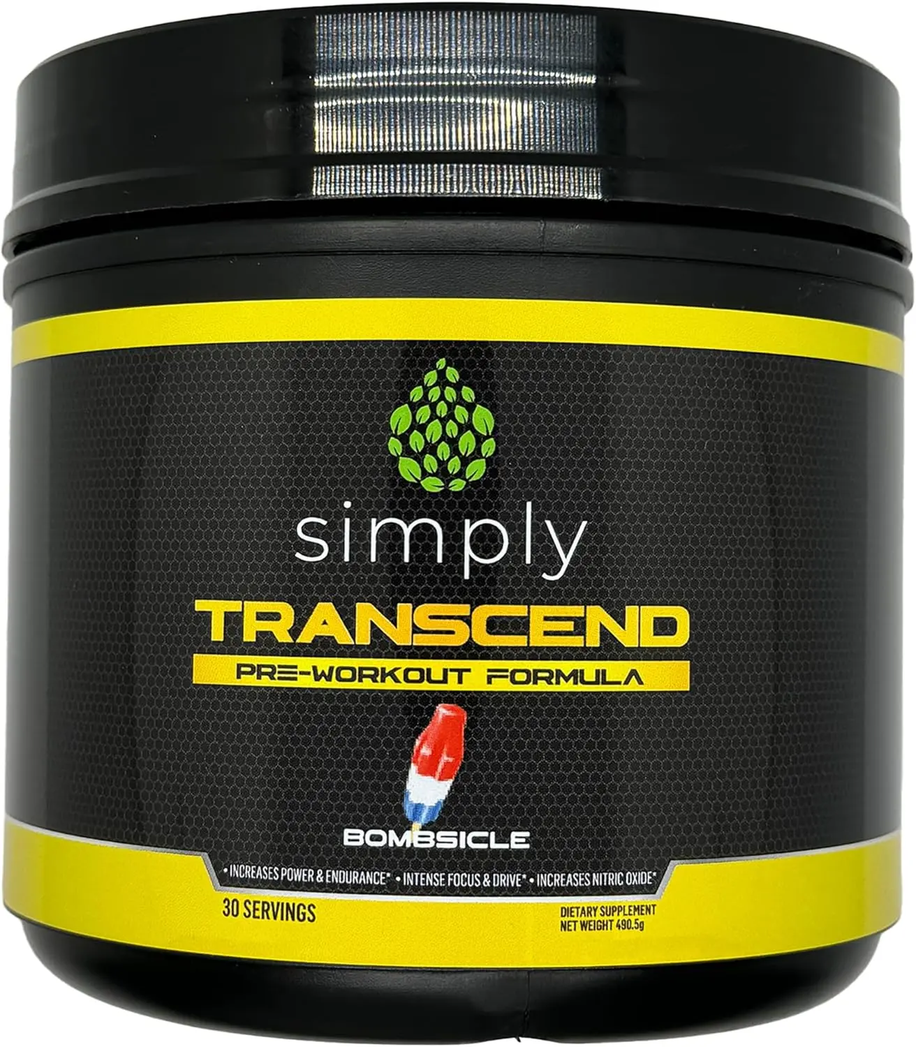 Simply Transcend Pre-Workout with Creatine, Beta-Alanine, L-tyrosine, and Caffeine for Sustained Energy, Focus, and Amplified Performance Bombsicle, 30 Servings