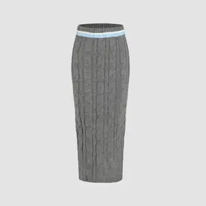 Cider [size 2-10] Knit Mid Waist Solid Split Maxi Skirt