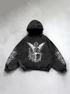 Gothic Wing Print Hoodie, Spring & Fall Fashion Casual Sportswear Jacket, Comfortable Trendy Fitted Hood Design, Unisex Style, Casual Streetwear Sweatshirt