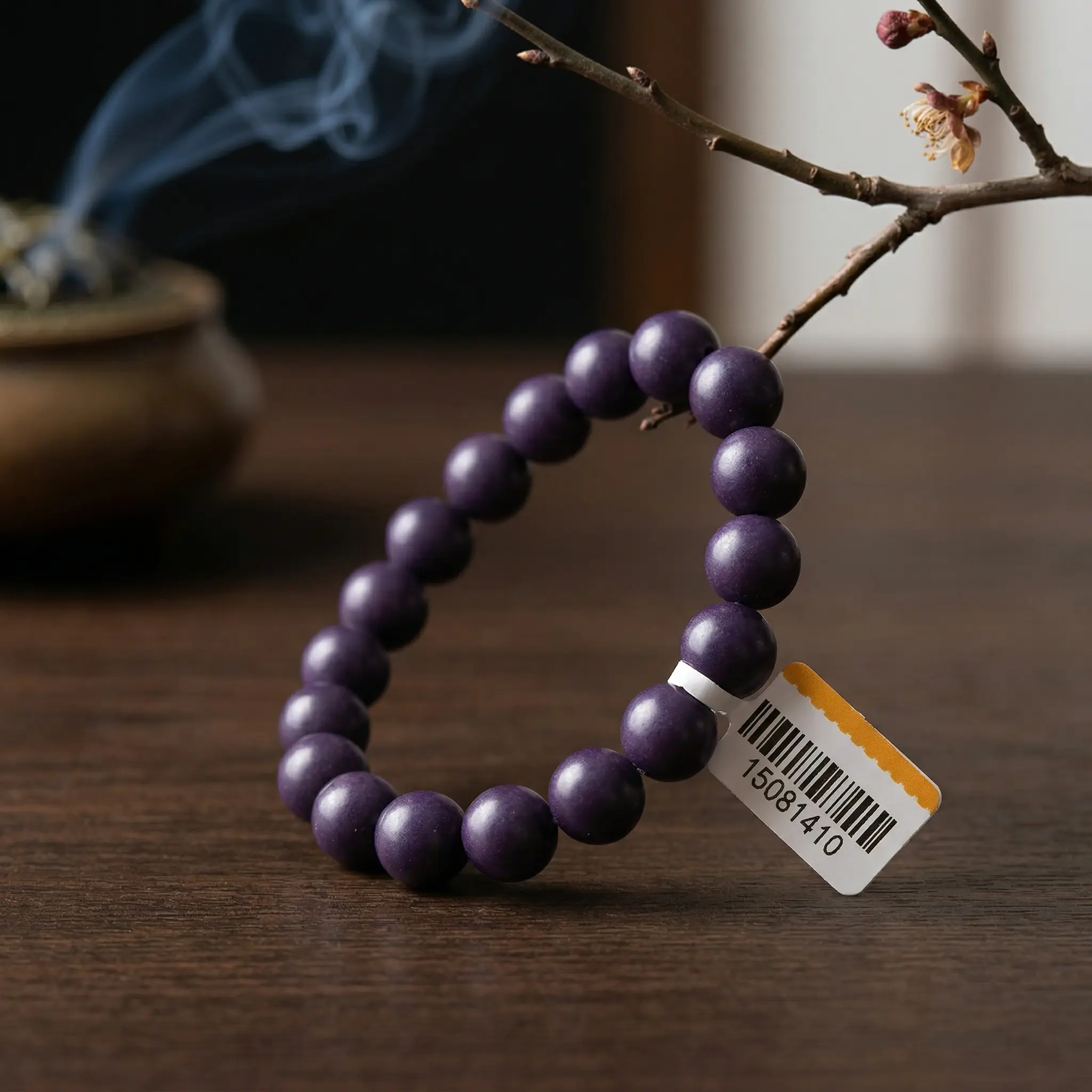 OrientalMind Unisex Daoist Health Care Bracelet - Purple Beads, Ethnic Style, Dark Hardwood Accents, Daily Wear Costume Jewelry Accessory
