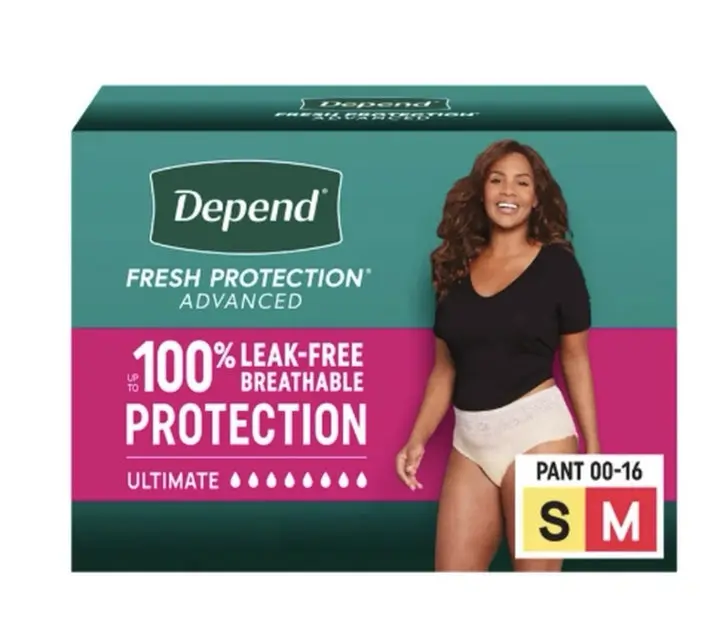 Women's Disposable Cotton Incontinence Underwear - Depend Fresh, Odor Control, Secure Fit, Everyday Wear, Size S-M (00-16), 72-Units Multi Pack