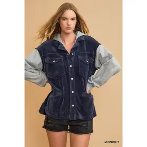 Umgee Contrast Hooded Chenille Jacket