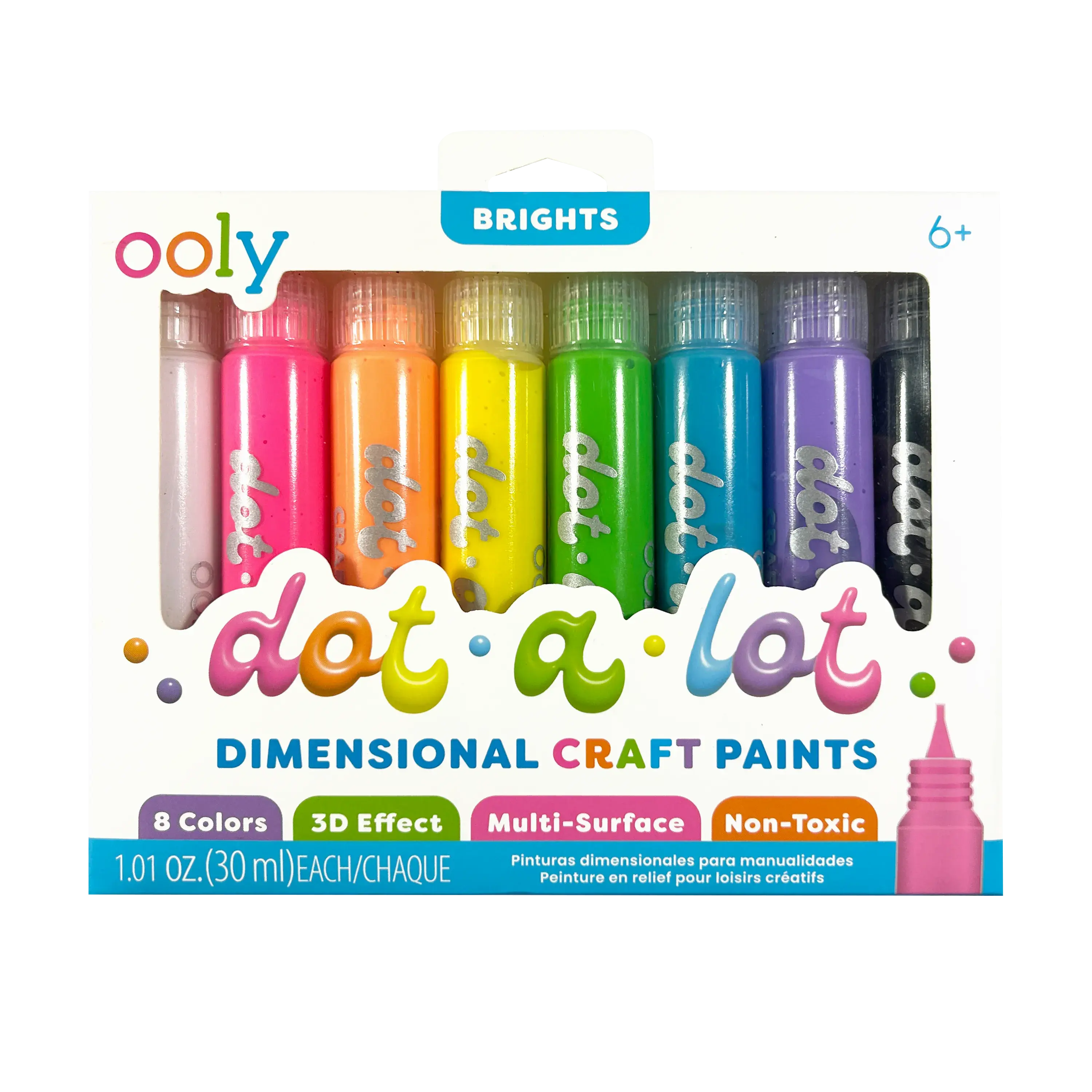 OOLY Dot-a-Lot 3D Dimensional Craft Paint Brights 8-Piece Set - Multi-Surface, Raised Texture, Vibrant, Arts Crafts Supplies, Bold & Easy Coloring, Tween Gifts, Item Personalization Tool