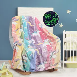 Glow in The Dark Flannel Blanket Girls Boys, Warm air-conditioned Room Nap Blanket for Home&Office, Throw Blanket for Sofa, Bed&Couch, Outdoor Camping Blanket