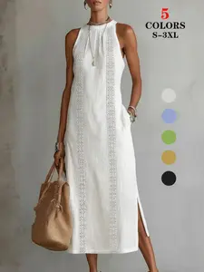 2026 Summer Women's Short Sleeve Long Dress Solid Color Loose Fit Fashion Casual Womenswear Maxi Dresses for Ladies Daily Wear Vacation Beach Going Out Trendy Summer Women Clothing