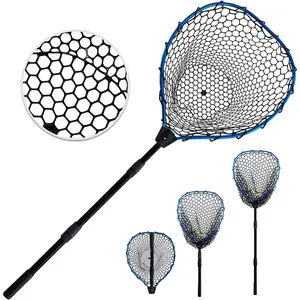 Telescoping Metal Lock Fishing Net Blue Aluminum Alloy Rubber Fish Net - Adjustable Length Lightweight Foldable Large Fishing Net with Handle Collapsible Extendable Fishing Accessories