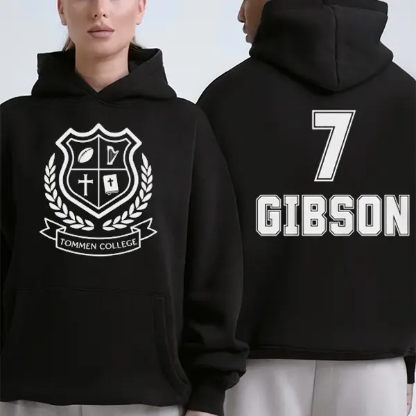 Tommen College Gibson 7 Hoodie, Navy Blue Oversized Varsity Sweatshirt, Aesthetic Streetwear Outfit, Gibson 7 Fan Merch
