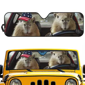 Capybara Windshield Sun Shade for Jeep Wrangler JL JK JLU Gladiator, Front Window Foldable Sunshade UV Protection Heat Block Keeps Interior Cool, Cute Capybara Jeep Accessories Summer Auto Sun Visor