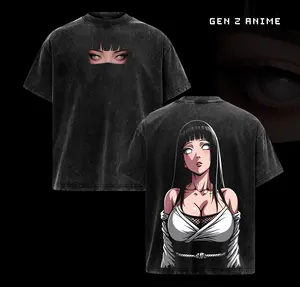 Hinata Hyuga - Naruto Anime Double Printed Vintage Washed Tee Tanktop Unisex Anime Manga Washed Cotton T-shirt Gift For Anime Fan graphic 90s Top