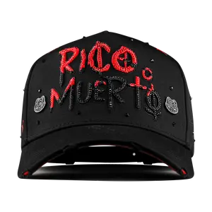 Rico o Muerto (MZ) Snapback Hat, Black & Red Crystal Rhinestone Hats, Handcrafted Quality Cap for Bold Style & Durability