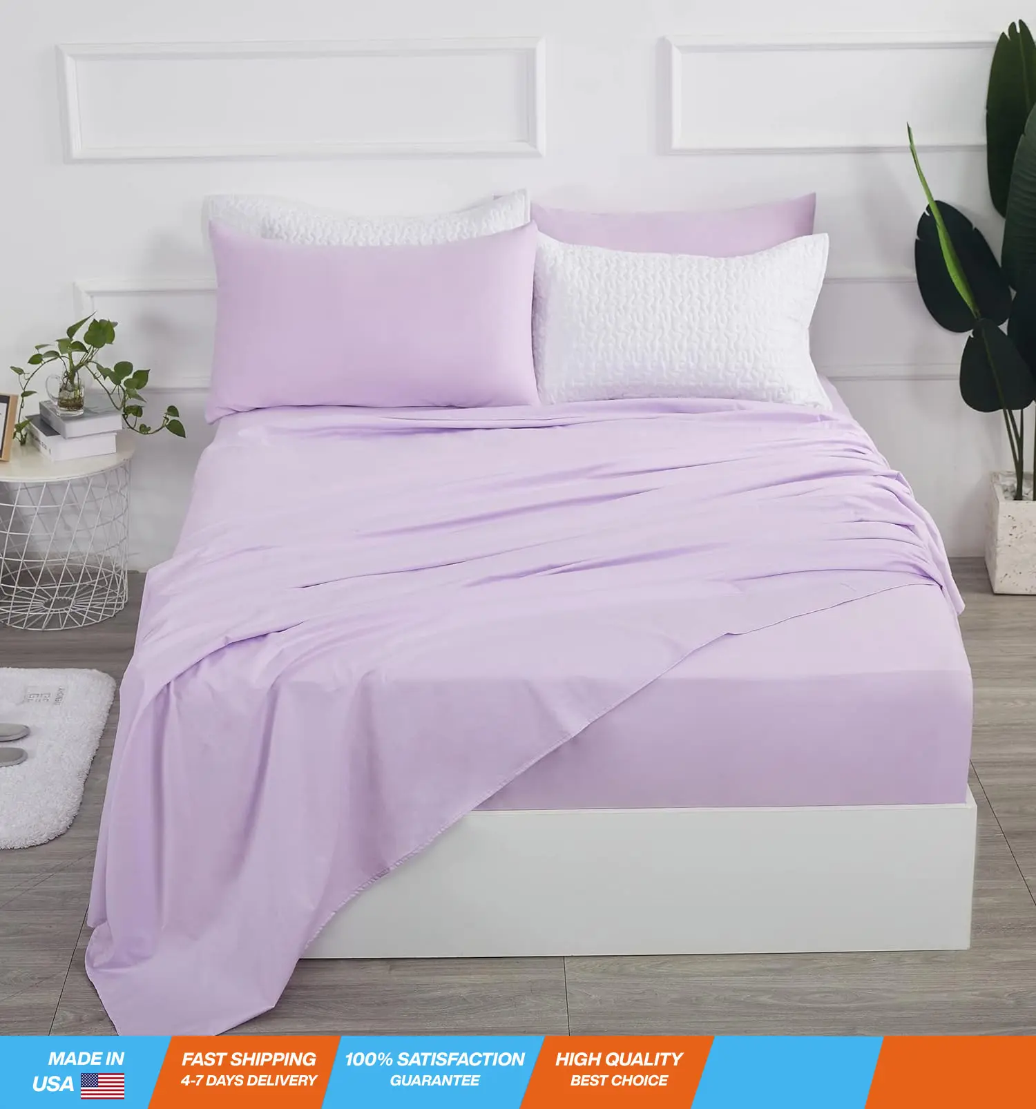 400 Thread Count Cotton Full Size Sheet Set (Lavender Color) 4 Piece - 100% Long Staple Cotton Sheets Set, Soft Cotton Bed Sheets Sets with Deep Pocket fit Upto 16 inch