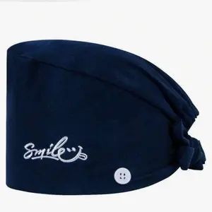 "Smile" letter pattern Embroidered Medical Cap, Antibacterial & Dust-proof, With String & Button, Adjustable, Suitable For Doctors ,Nurses, Dentists and Dental Technicians.