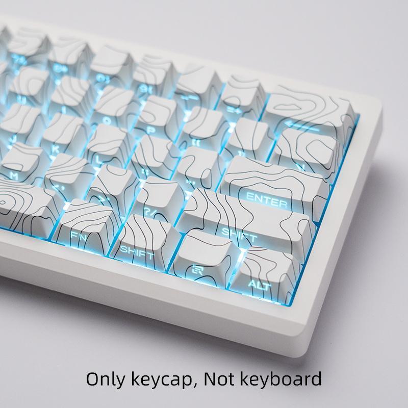 Contour Keyboard Keycap Cherry Blossom Side-Printed Pbt Gaming Accessories, Semi-Transparent Characters Hot-Swappable Compatible 6.25u Spacebar 61 68 75 87 98 99 100 104 108