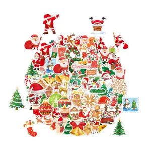 100 Non-Repeating Glitter Christmas Stickers, Assorted Vinyl Waterproof Holographic Winter Holiday Stickers for Christmas Decorations Envelopes Cards Sealing Craft Party Favors