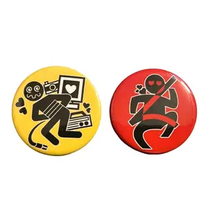 2 Ops Yellow & Red Objectum Pin Buttons, LIMITED Funny Pin Gifts for Friends