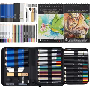 80 Pack Drawing Set Sketching Kit, Pro Art Supplies with 3-Color Sketchbook, Watercolor Pad, Colored, Graphite, Charcoal, Metallic Pencil, for Artist Adults  Beginner