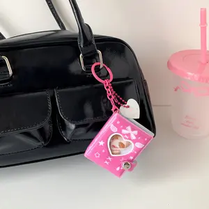 Mini Keychain Photo Album for Girls, Stylish Keychain, Keychain Kawaii, Heart Design Card Holder, 2 Inch Keyring Hanging File Folder, Document Storage Organizer