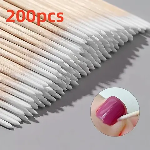 200pcs Nail Cleaning Stick Wooden Cotton Tips, Cotton Swabs, Cotton Head, Gentle Manicure Detail Correction Tool, Effective Nail Polish Removal, Safe Removal of Nail Polish, Pine Genus Massonian Species, Made in China