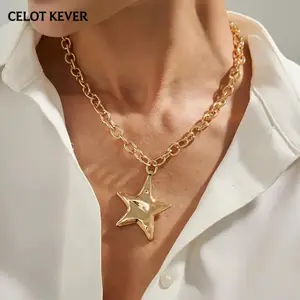 CELOT KEVER Irregular Wind Hammered Pentagram Pendant Necklace Commuting Versatile Geometric Necklace Fashionable Jewelry Accessories