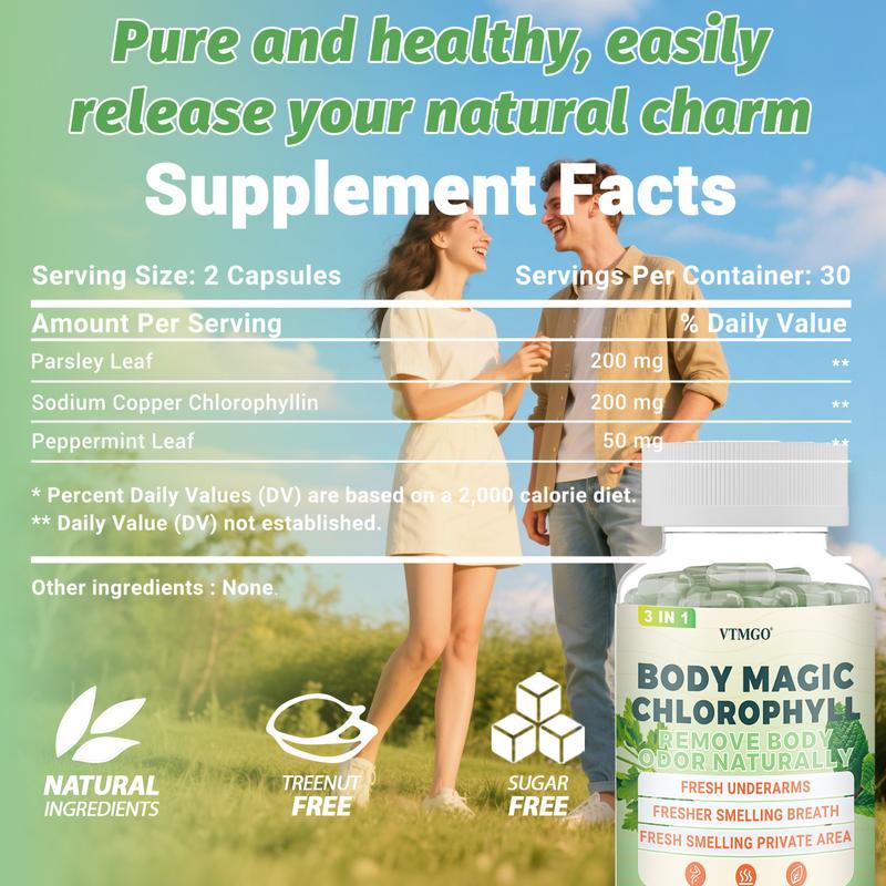 VTMGO Body Magic Chlorophyll  Capsule Healthcare Supplement - Natural Deodorant and Detox - Gut Support Healthcare Liver
