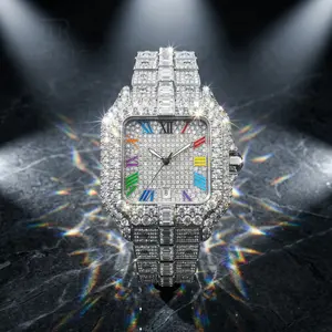 Men's Elegant Rhinestone Decorated Square Quartz Watch Exquisite Trendy Wristwatch Fashionable Watch for Men Elegant Square Dial Stylish Watch