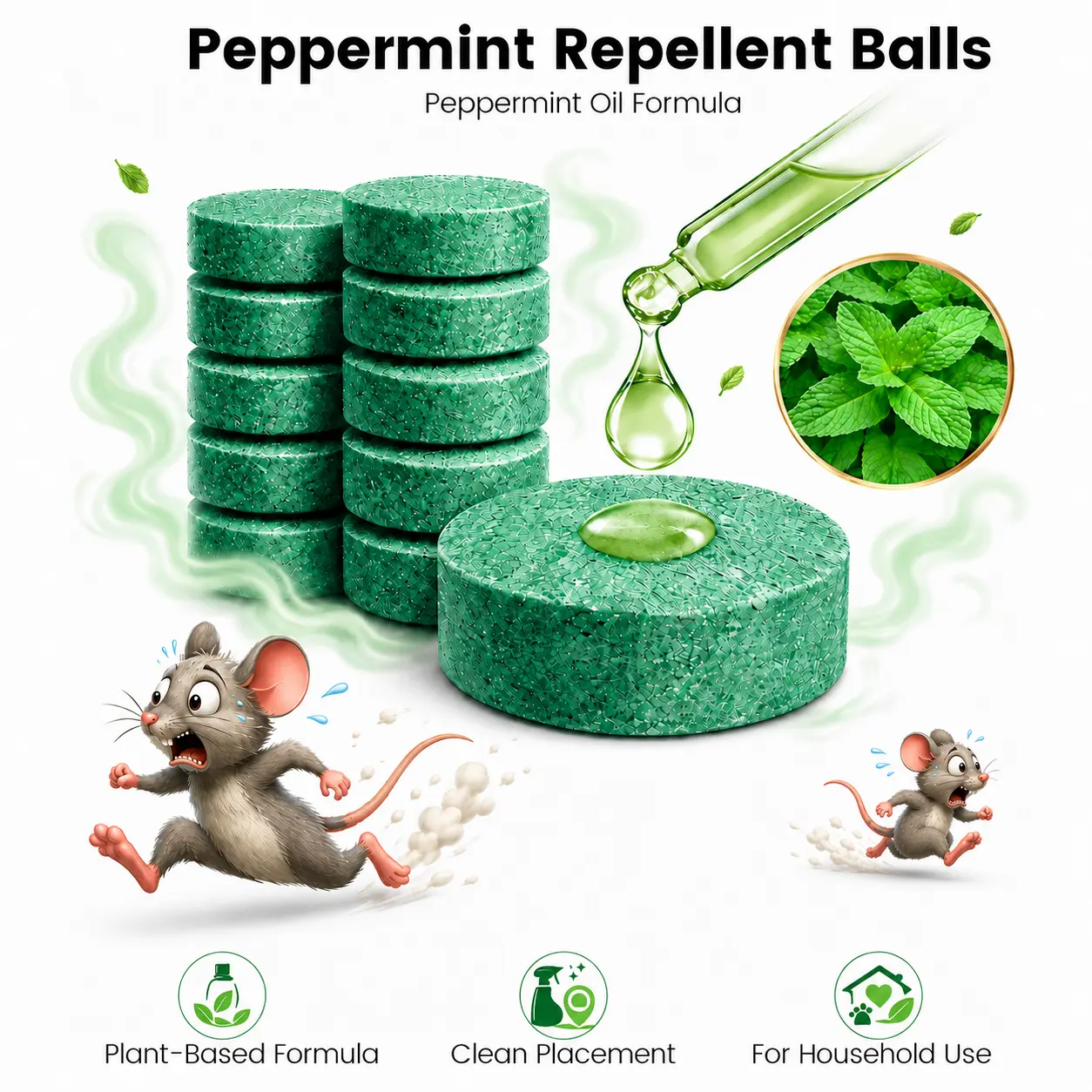 12-Pack Scented Peppermint Oil Rodent and Mice Repellent Balls, Natural Pesticide-Free Mice Repellent Deterrent, Home Supplies Pest Control for Closet, Basement, Garage (Indoor-Outdoor Use)