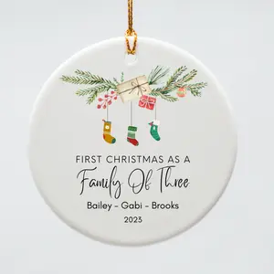 Family Of Three Christmas Ornament, Custom New Family Ornament, Baby's First Christmas Ornament, Personalized Family Ornament Box Ceramic